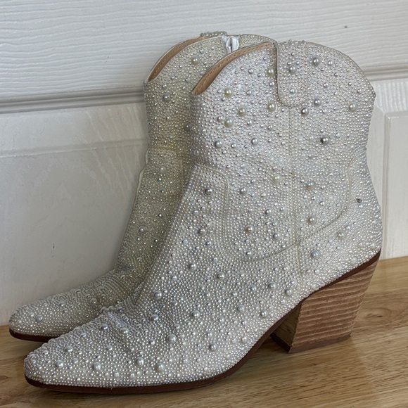 Betsey Johnson Shoes - Betsey Johnson Emory Glass Stone Western Boot Pearl White Ankle boot Size 8